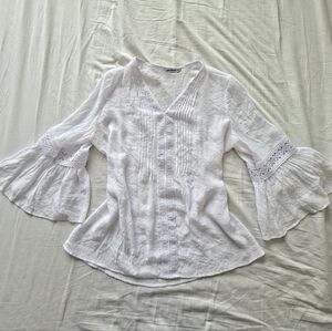 Counterparts White Crochet-Trim Bell Sleeve Blouse